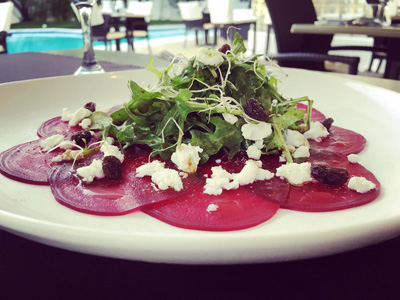 Beetroot Carpaccio with Goat Cheese & Walnuts
