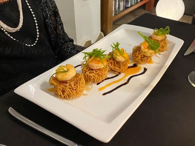 Kataifi with Shrimp & Mango Salso