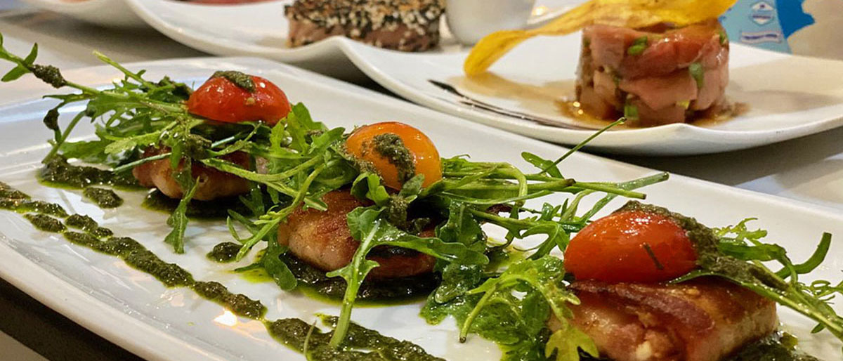 Bacon with goat cheese and arugula/rocket pesto